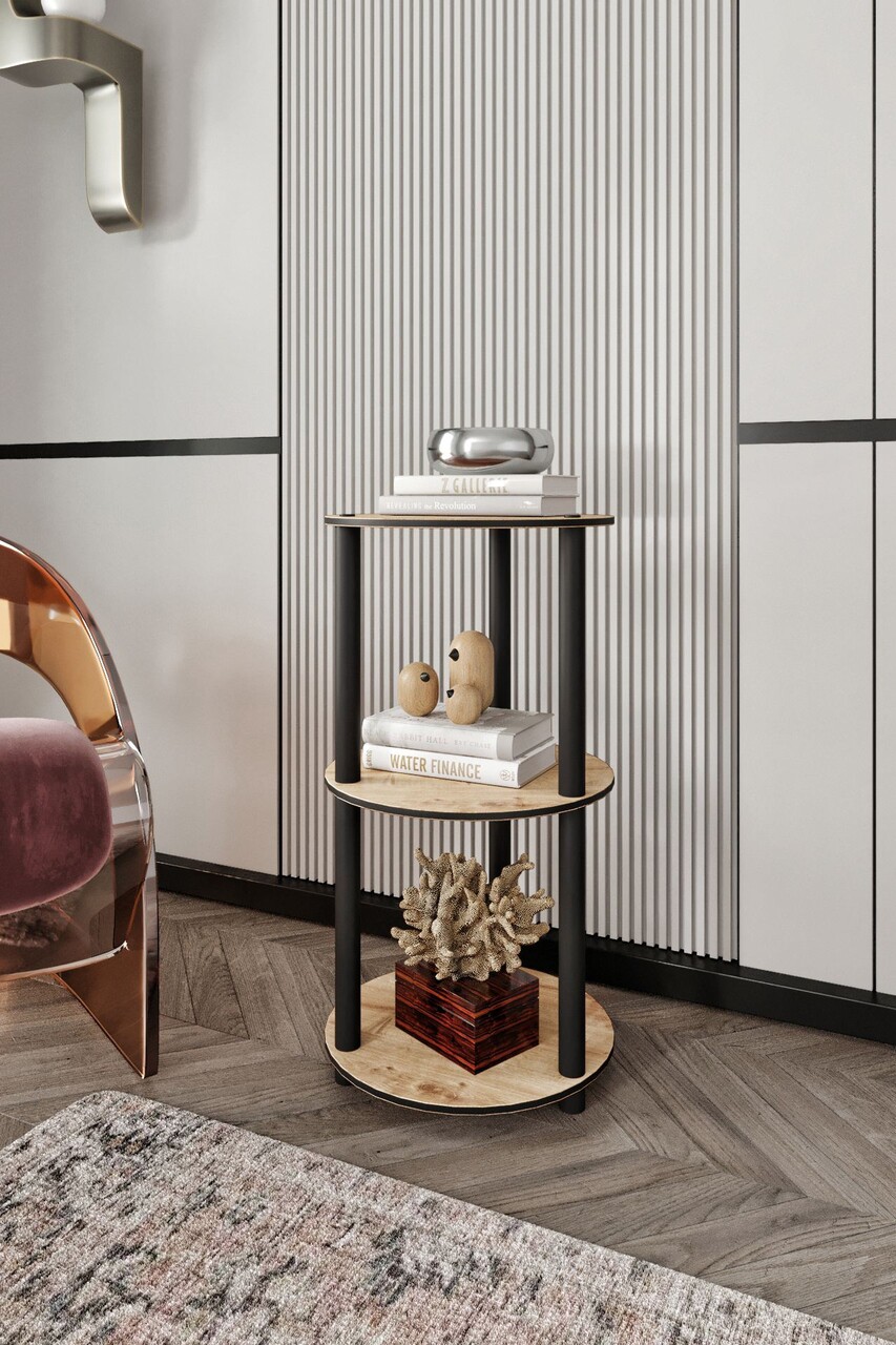 Corp biblioteca, Hanah Home, Bookcase 3-Tier Round, 34x72x34 cm, MDF , Stejar - imagine 4